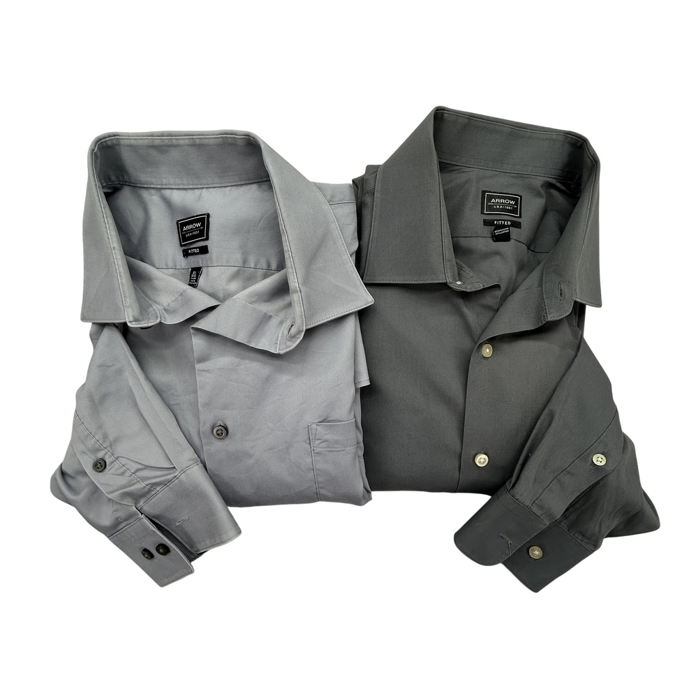 Arrow Shirt Mens 16.5 Fitted Long Sleeve Button Up Lot of 2 Gray Stretch Formal